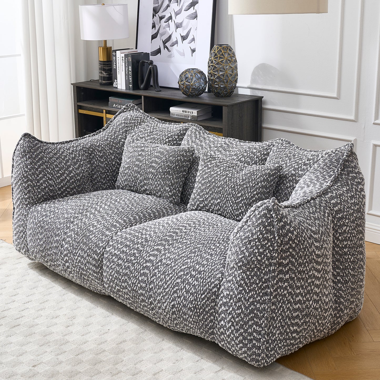 Soft Grey Beanbag Chair with Foam Core - Comfortable Recliner for 2