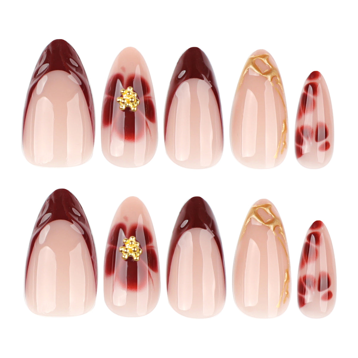 3D Flower Wearable Nail Tips with Glue - French Minimalist