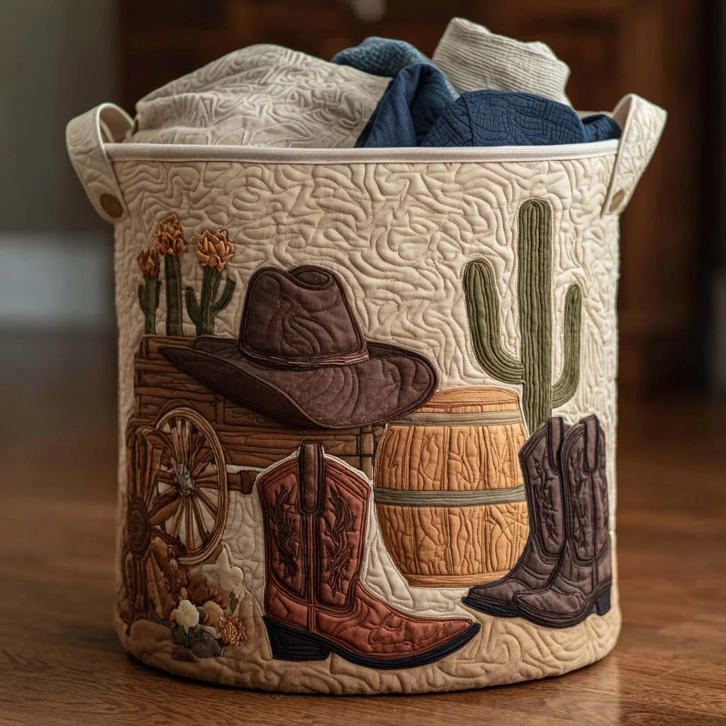 Cotton Laundry Hamper with Quilted Pleated Design Dustproof Clothes Basket