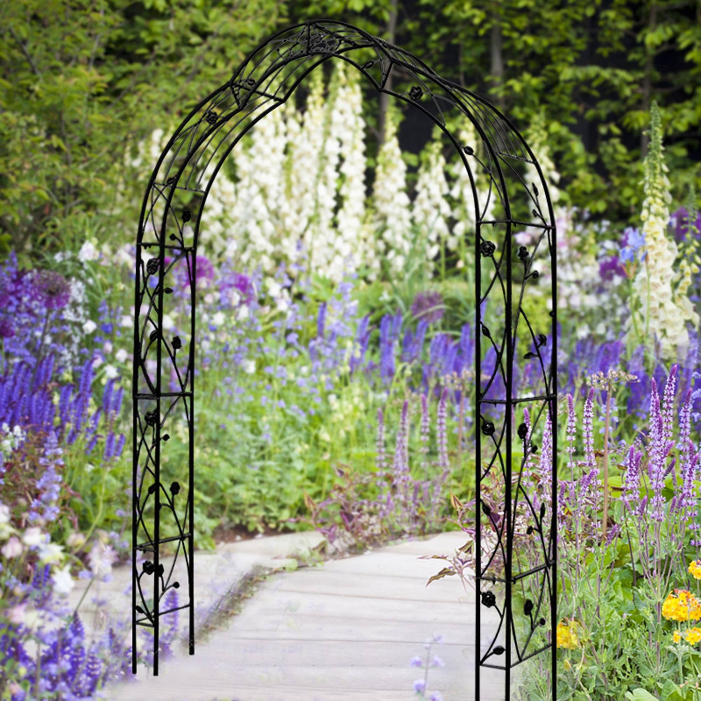 Metal Garden Arch with 8 Styles Freely Assembled Outdoor Trellis for Climbing Plants