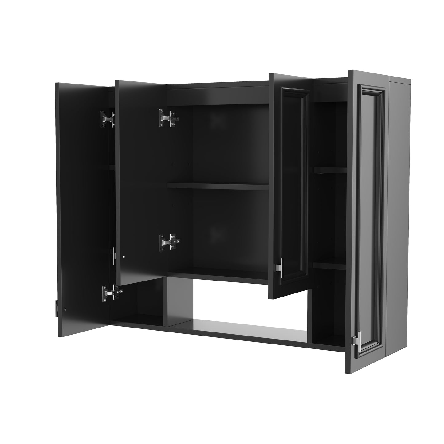 Modern Wall-Mounted Bathroom Cabinet with 5 Adjustable Shelves - Black