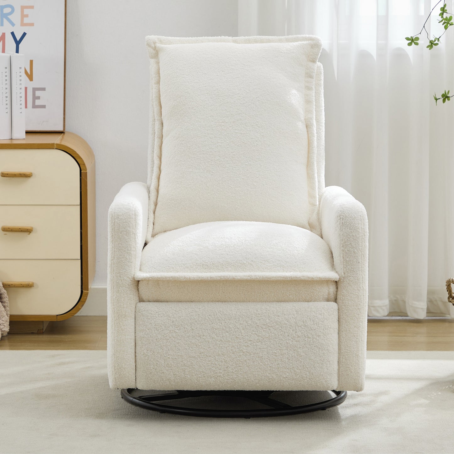 Swivel Rocker Recliner Chair - Teddy Fleece in White
