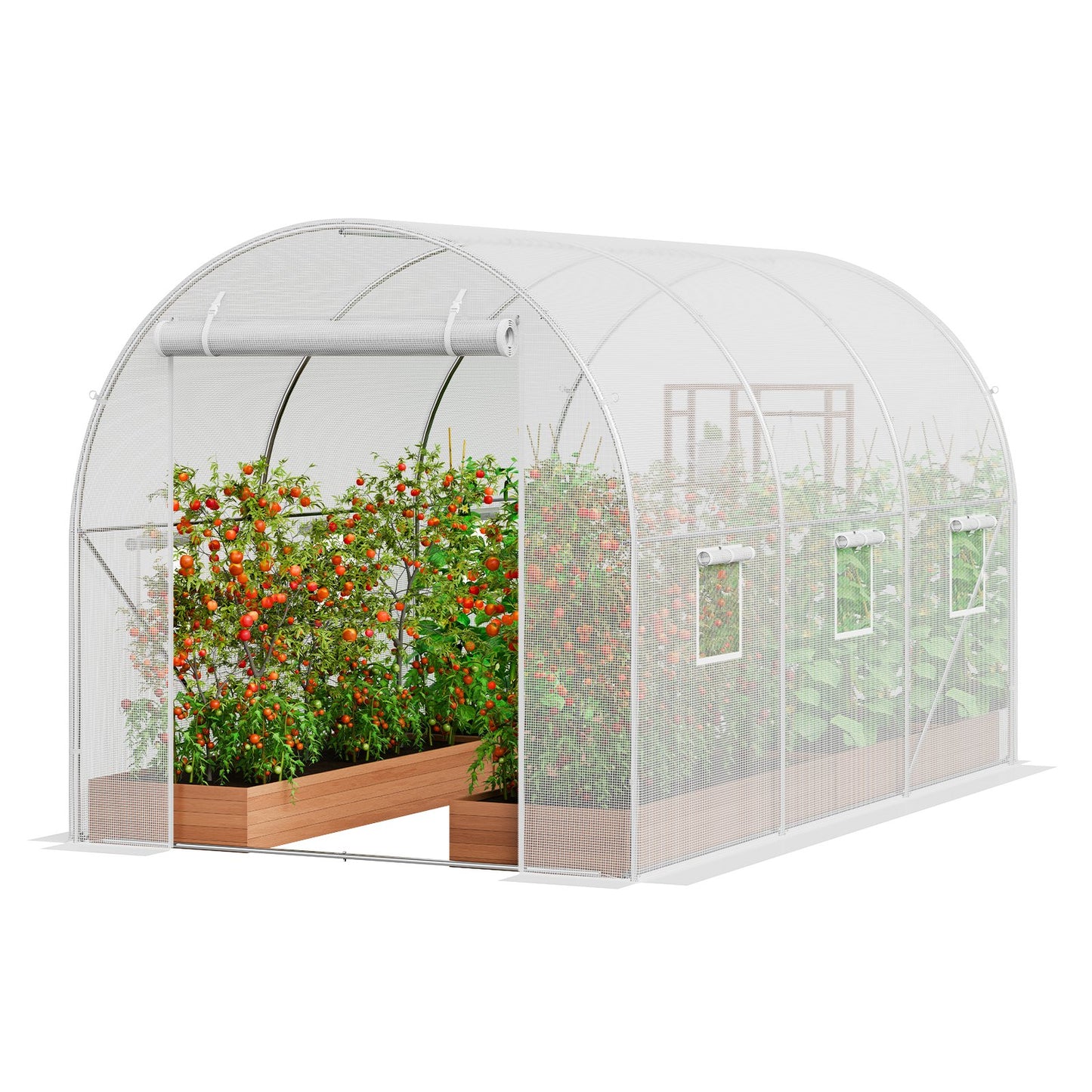 Walk-In Greenhouse Tunnel 9.58x6.43x6.23 ft Galvanized Frame PE Cover White