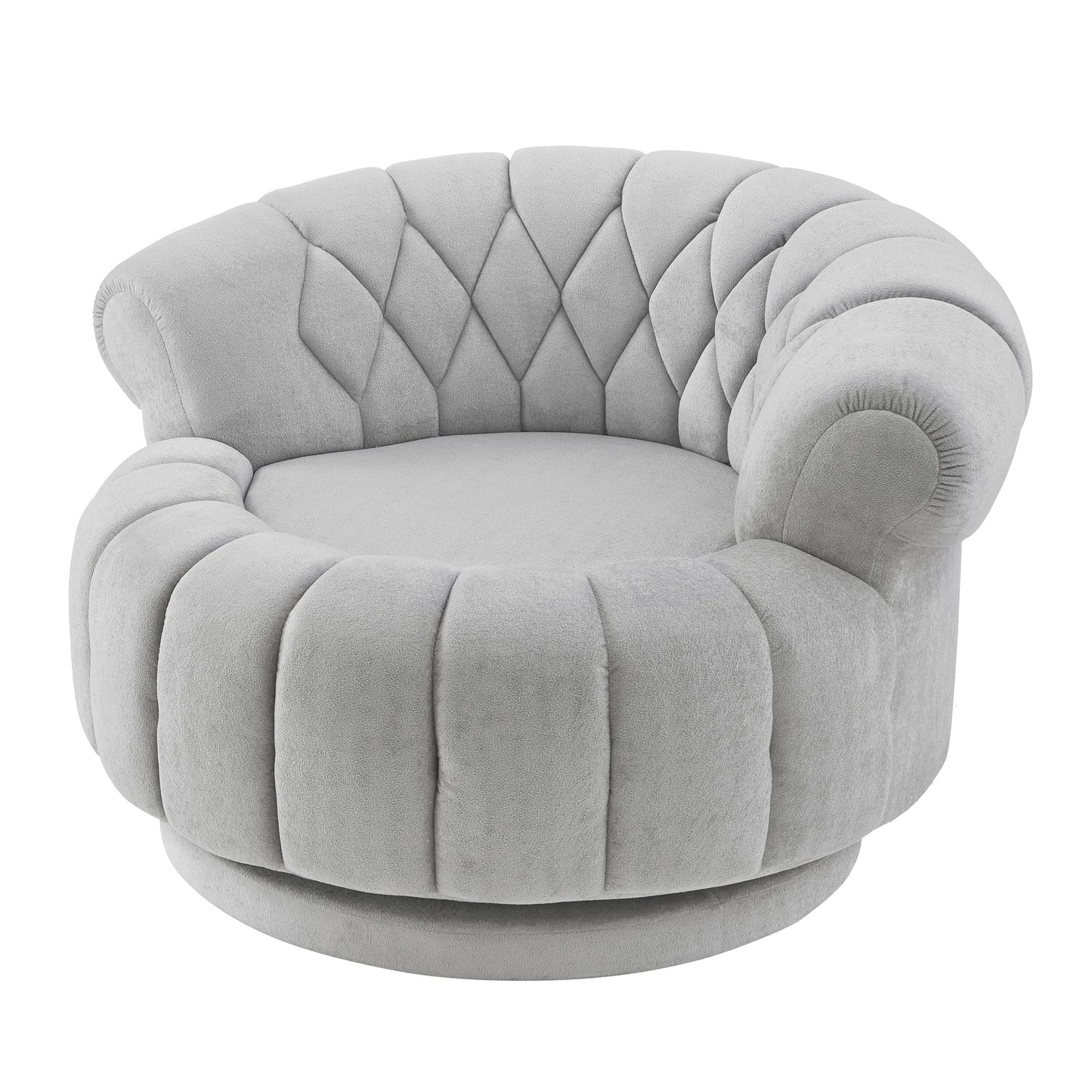 Grey 360° Swivel Accent Chair - Chenille Barrel Club Chair