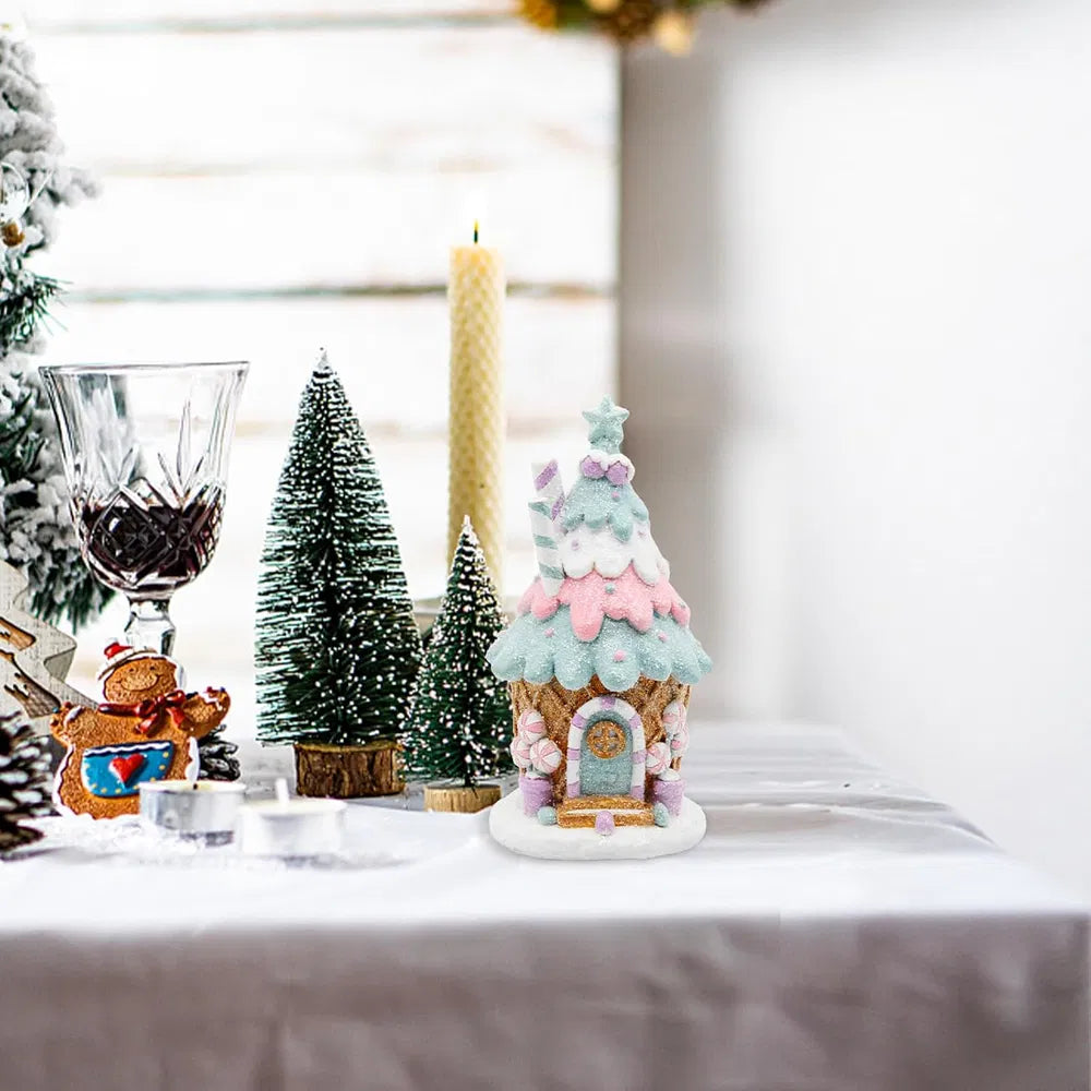 Pastel Pink Gingerbread House Decorations - Christmas Village Decor