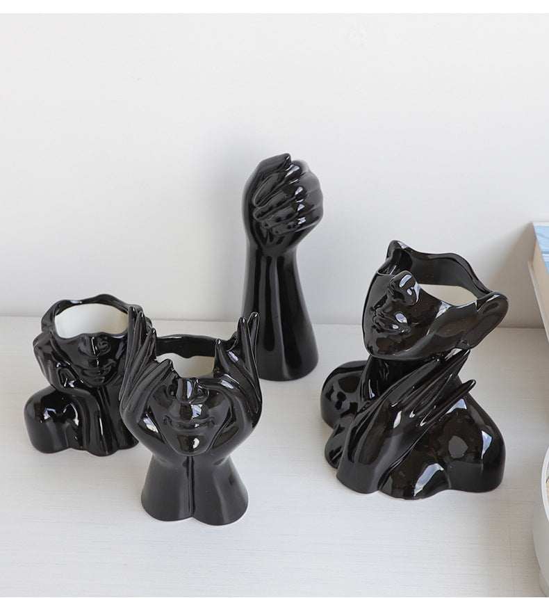 Black Ceramic Vase - European Style Home Decor Ornament