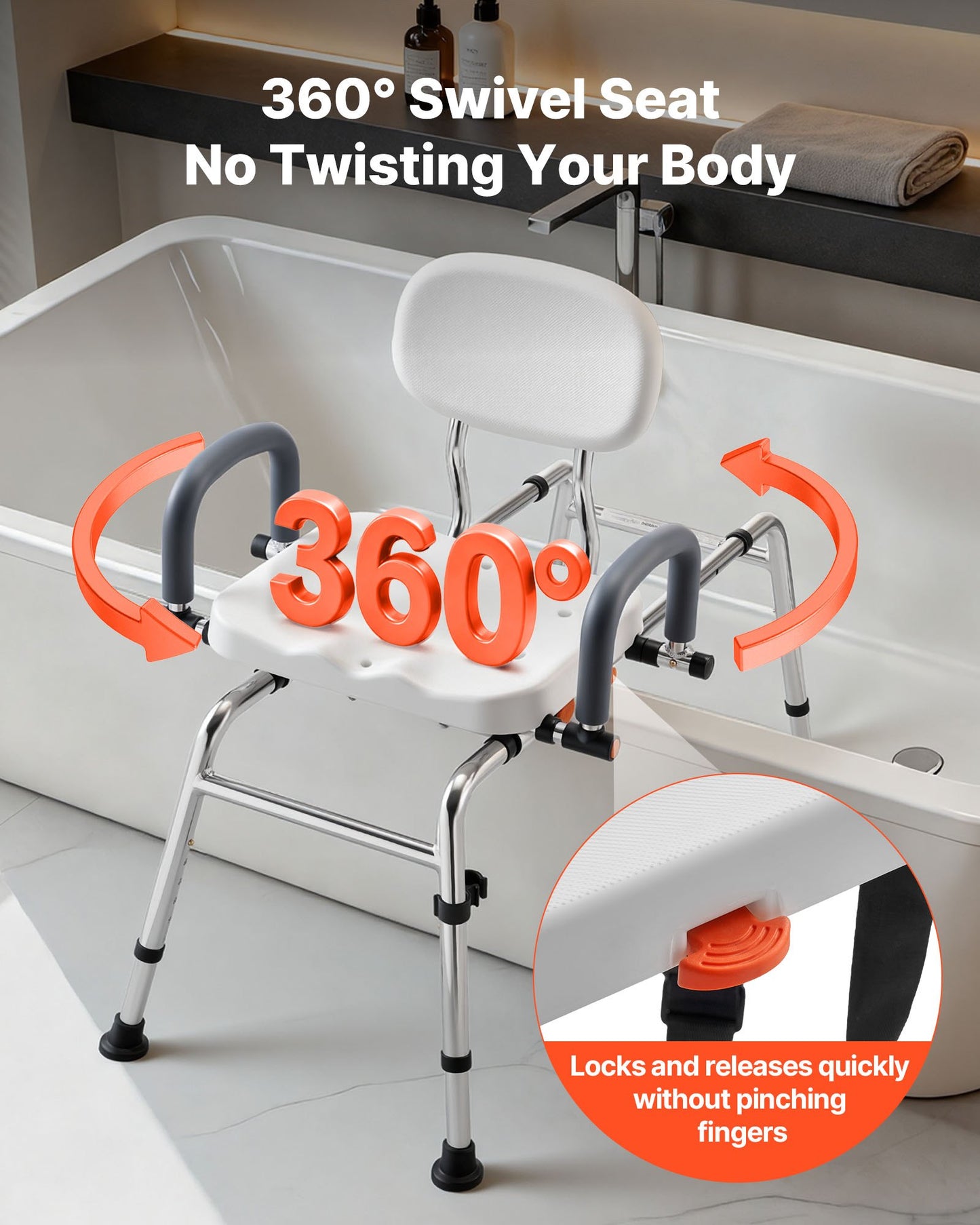 Sliding Shower Chair with Swivel Seat & Adjustable Height - Heavy Duty Handicap Bath Bench