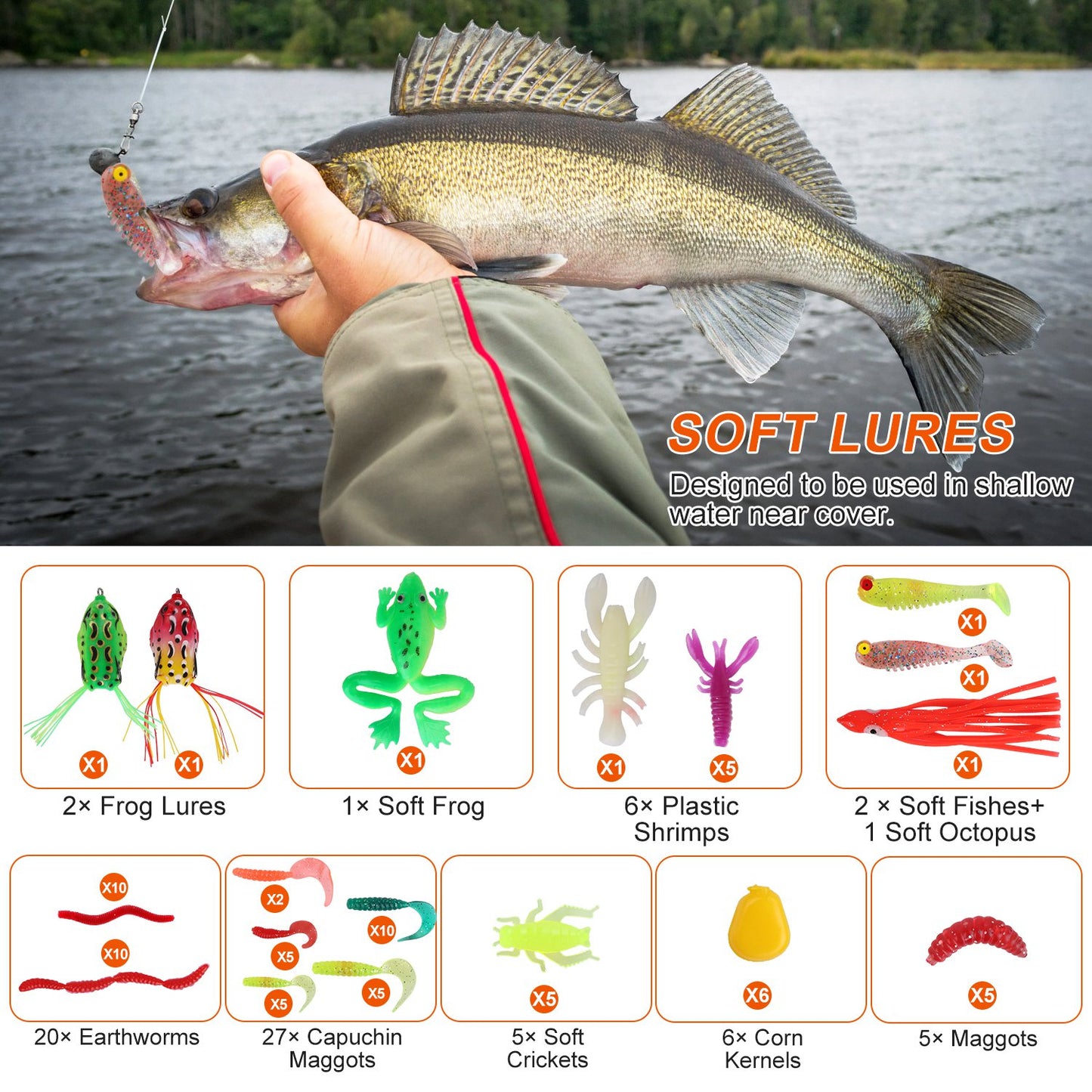 375-Piece Fishing Lure Kit with Tackle Box for Freshwater & Saltwater