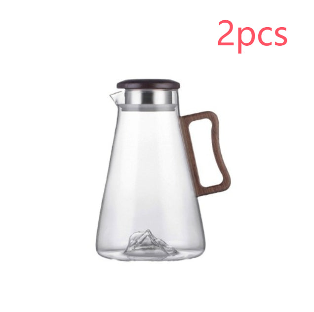 Large Capacity Borosilicate Glass Water Bottle with Wooden Handle - Multiple Styles & Quantities