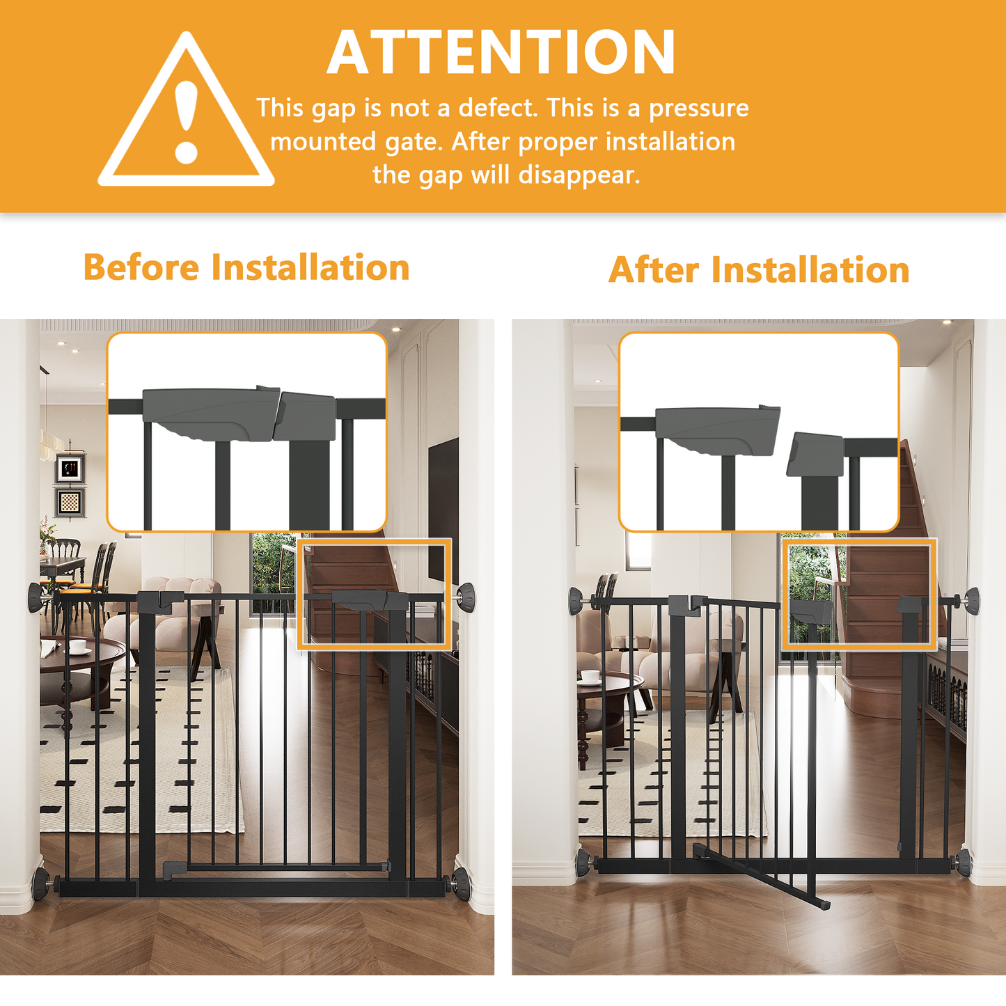 Pressure Mounted Baby Gate with Walk-Through Design - Black