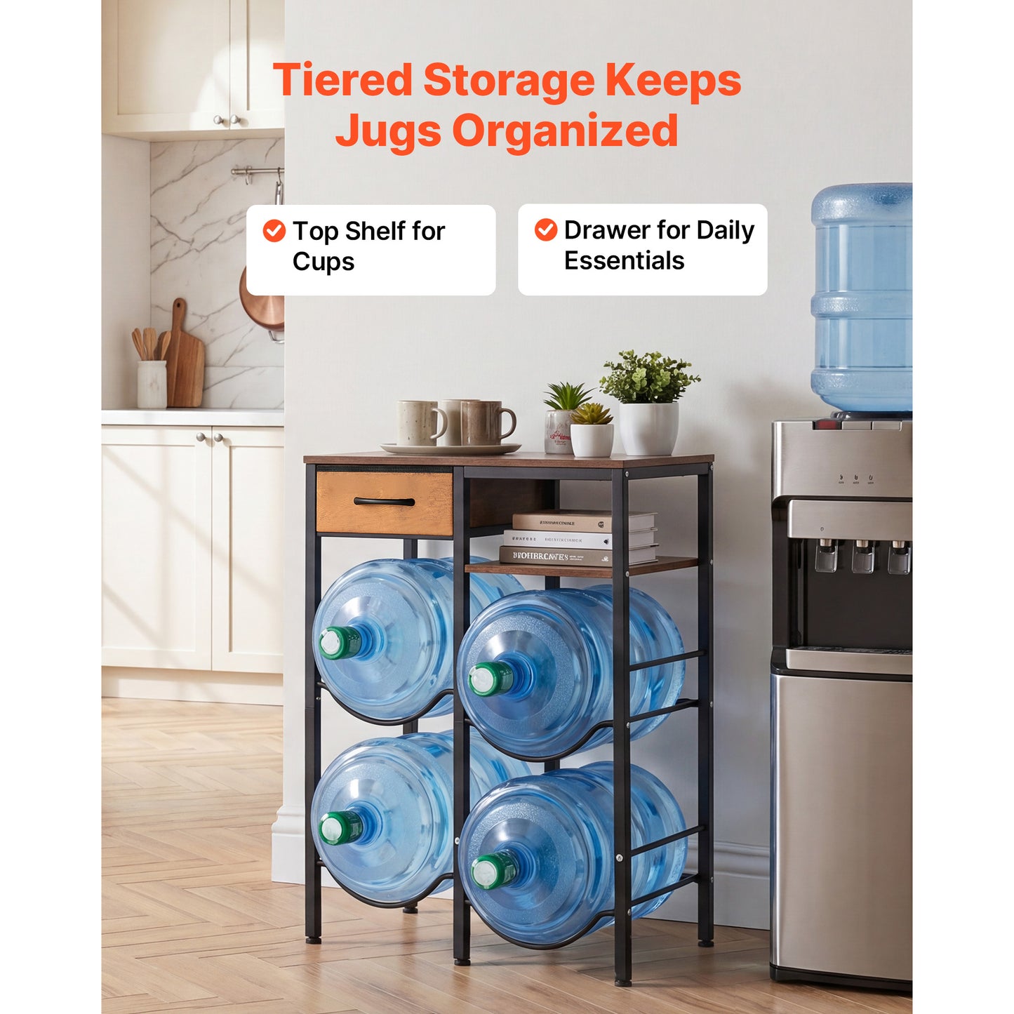 Heavy Duty Water Jug Holder Rack for 3 and 5 Gallon Bottles - 4 Tiers Storage Organizer