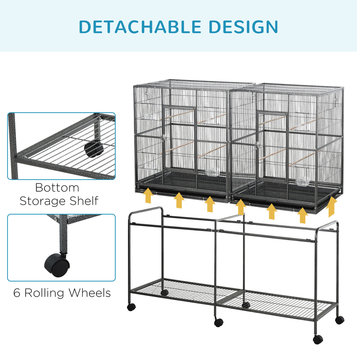 Rolling Bird Cage with Storage Shelf - 65 Inch Small Animal Enclosure