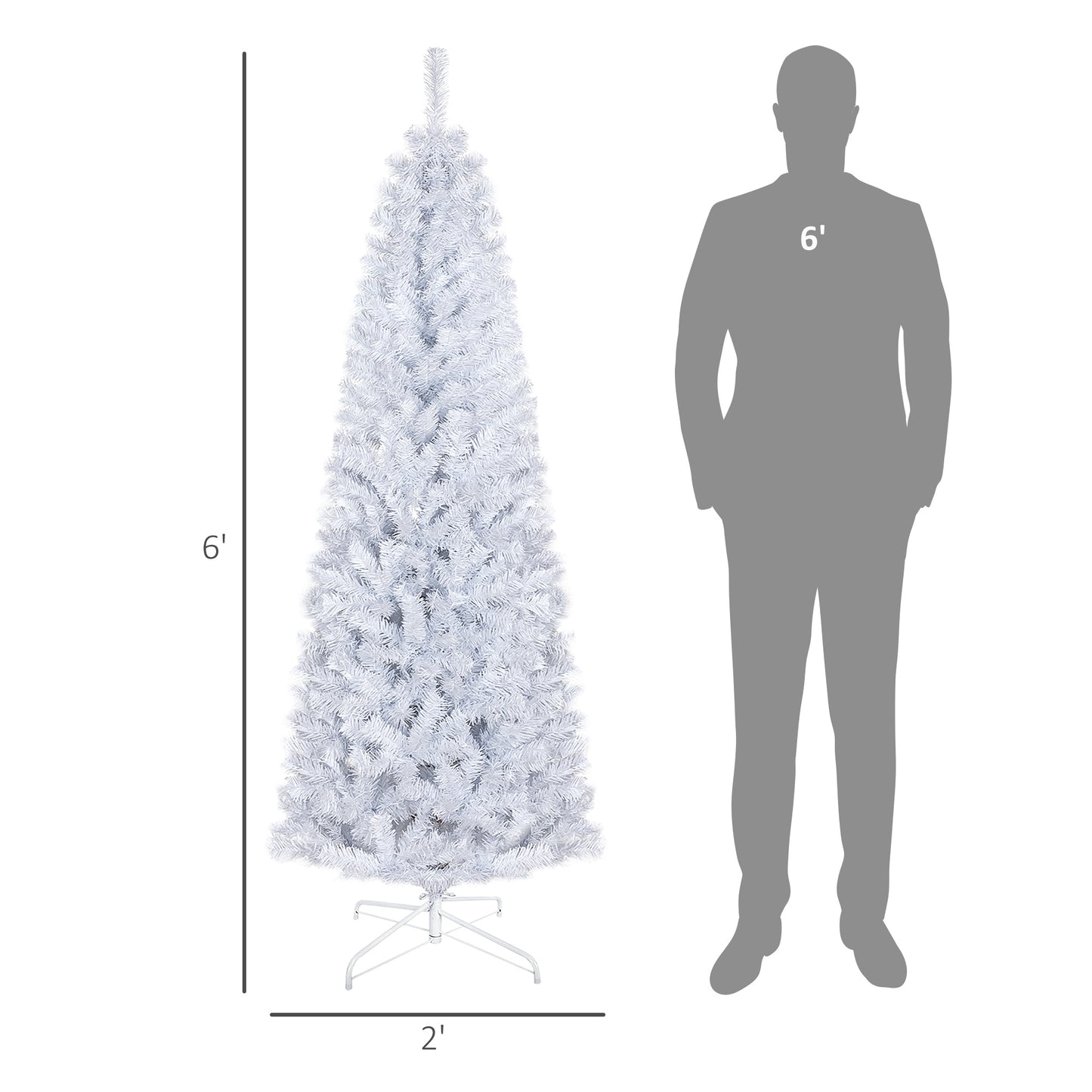 6 FT White Artificial Christmas Tree - Pencil Design with Stand