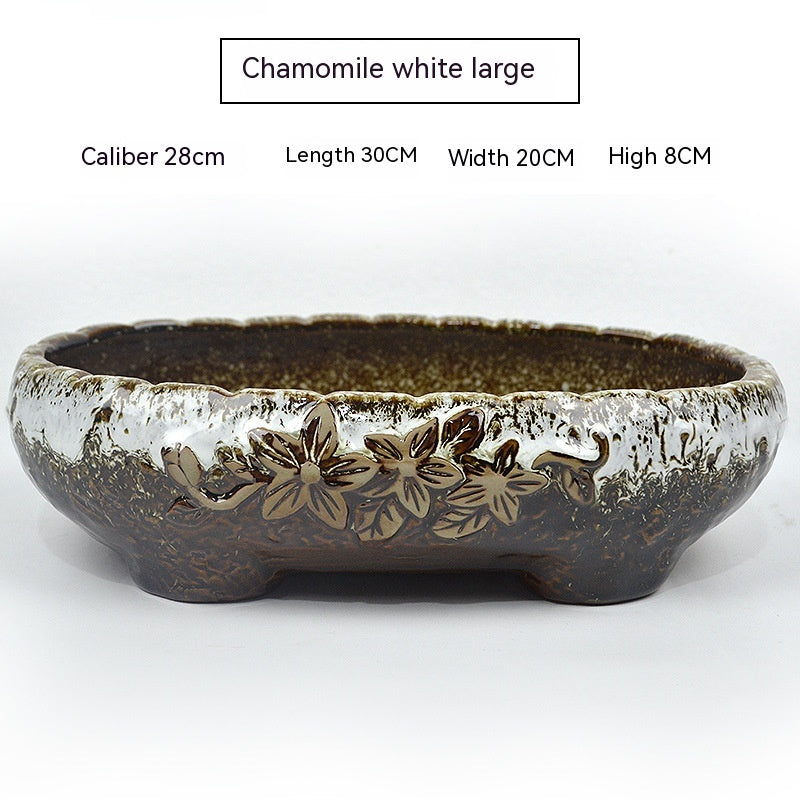 Large Ceramic Flower Pot with Shallow Mouth and Oval Rectangular Design for Home Garden