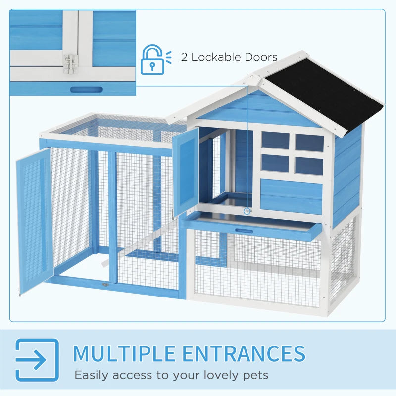 Wooden Rabbit Hutch Outdoor Kennel with Waterproof Asphalt Roof and Removable Tray