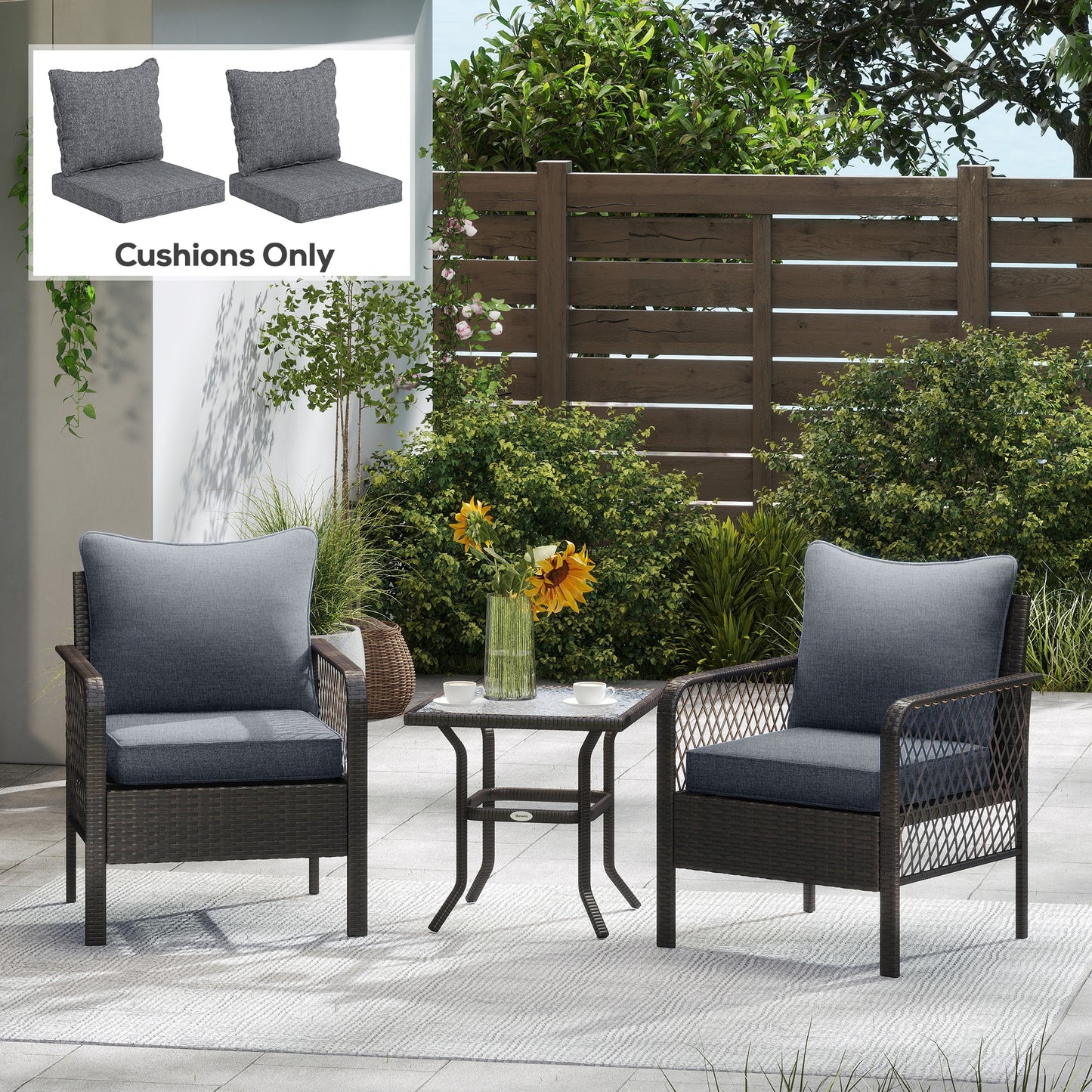 Outdoor Chair Cushion Set with Backrest – Gray, Fade Resistant