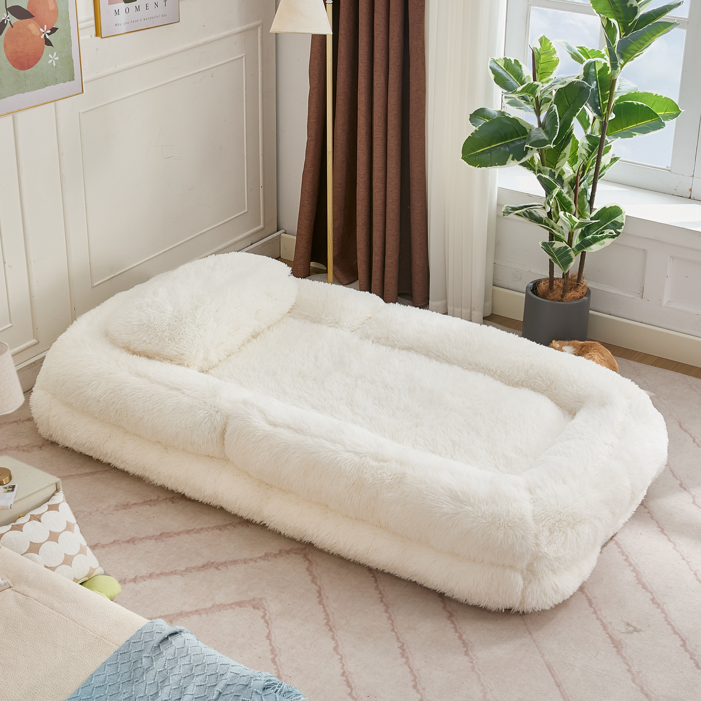 5-Position Adjustable Human Dog Bed & Lazy Sofa - Beige