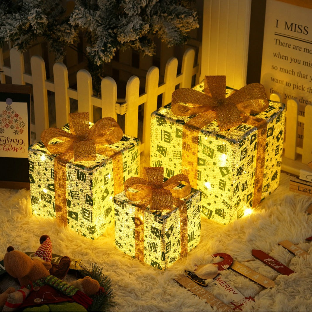 Remote Control Christmas Gift Box Lights - Holiday Decorative LED Set