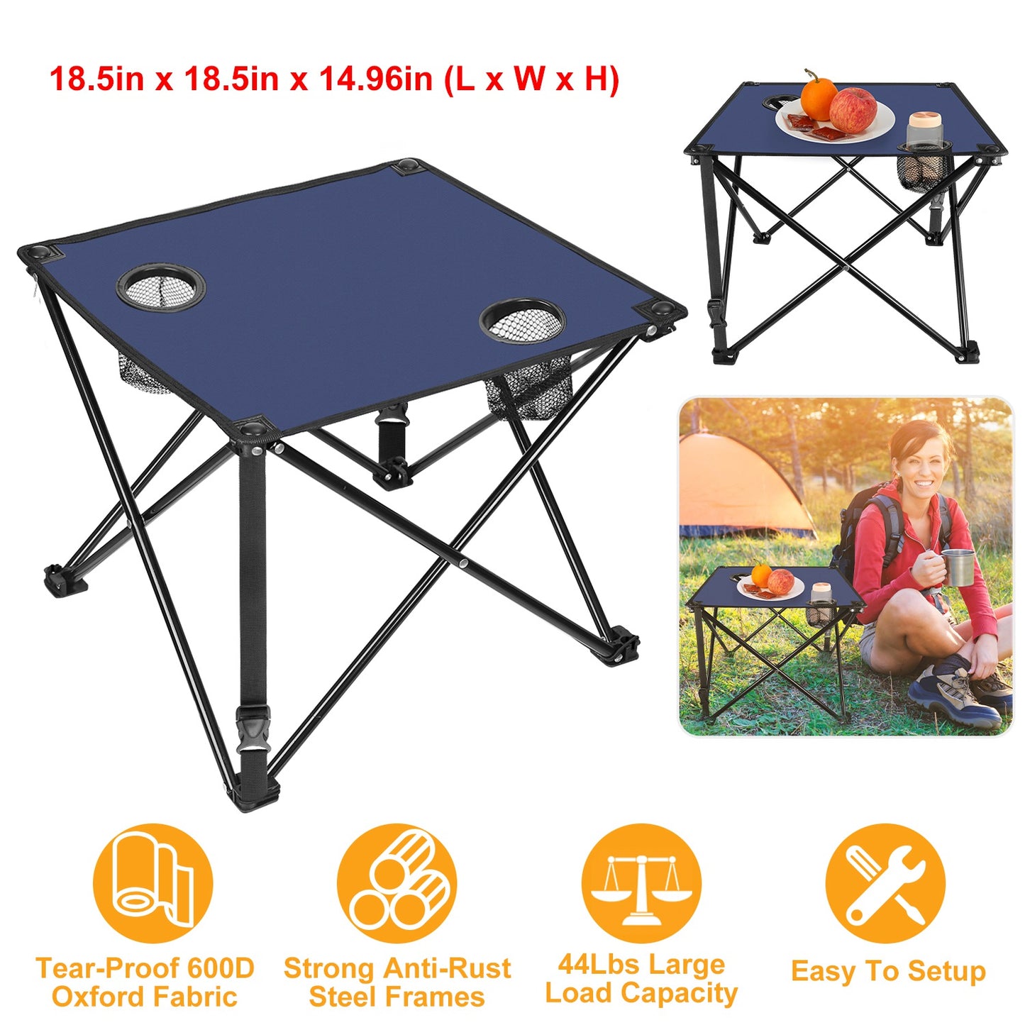 Portable Folding Camping Table with Cup Holders - Multiple Colors & Sets