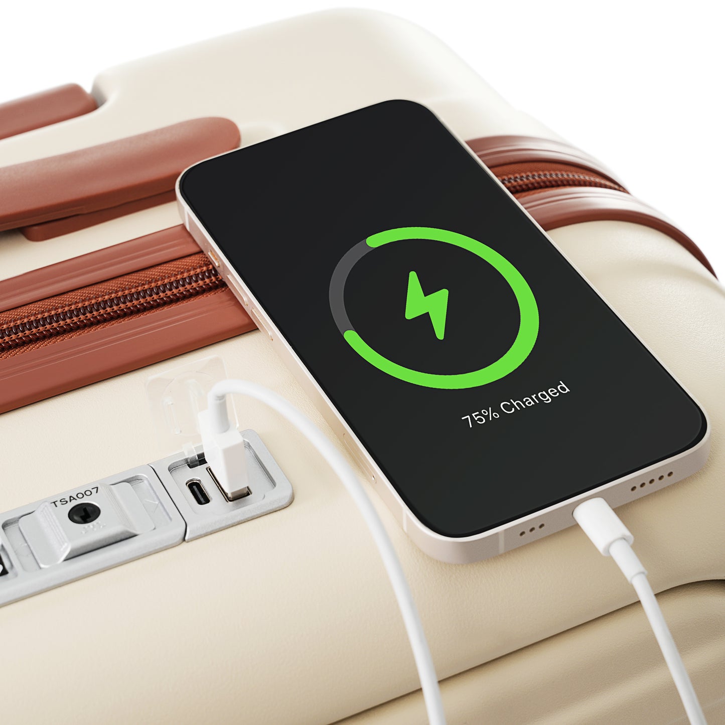 3-Piece Luggage Set with USB Port - 20, 24, 28 Inch, Ivory