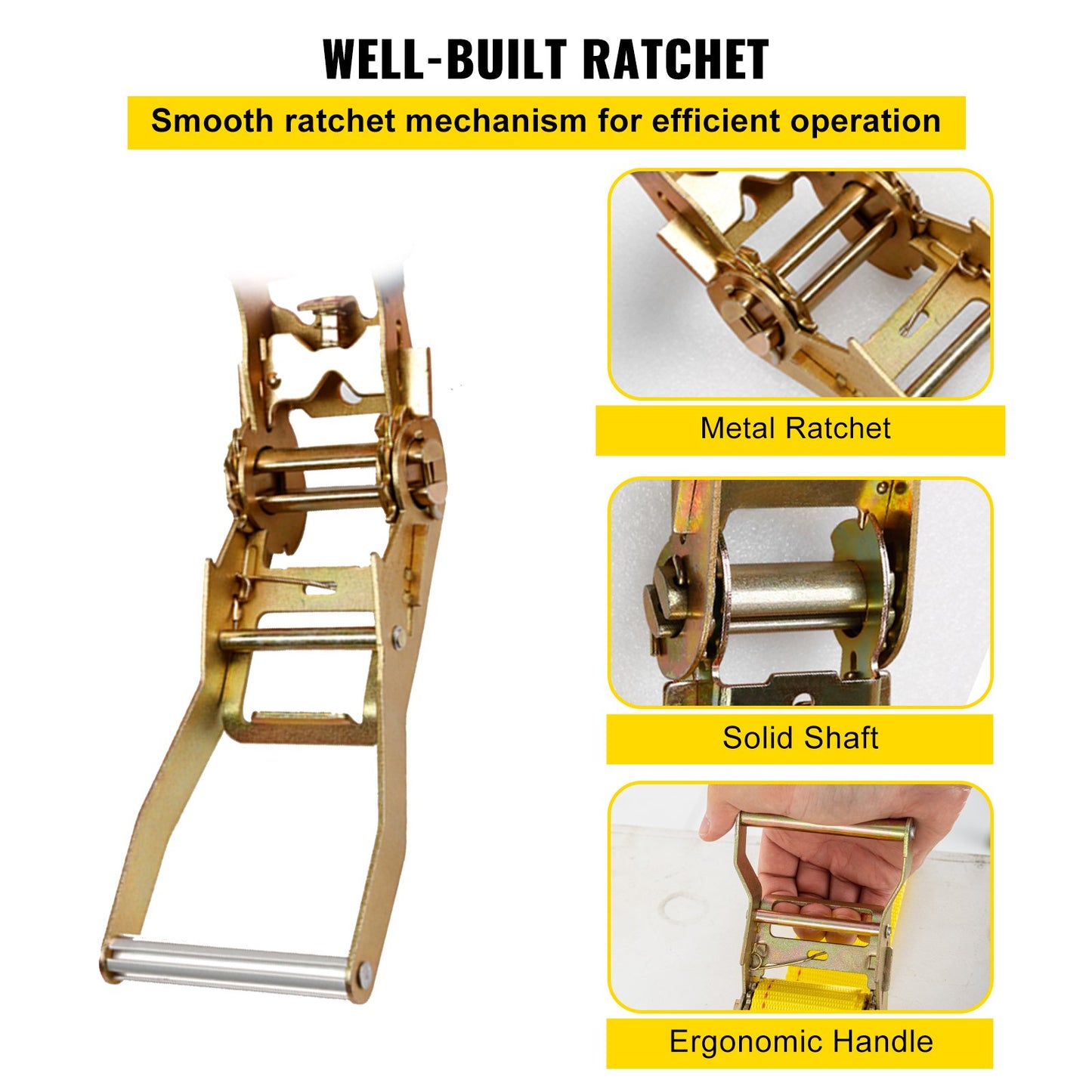 E-Track Ratchet Straps 18PCS 2x15FT Heavy Duty Tie-Downs Waterproof Polyester Cargo Straps Yellow
