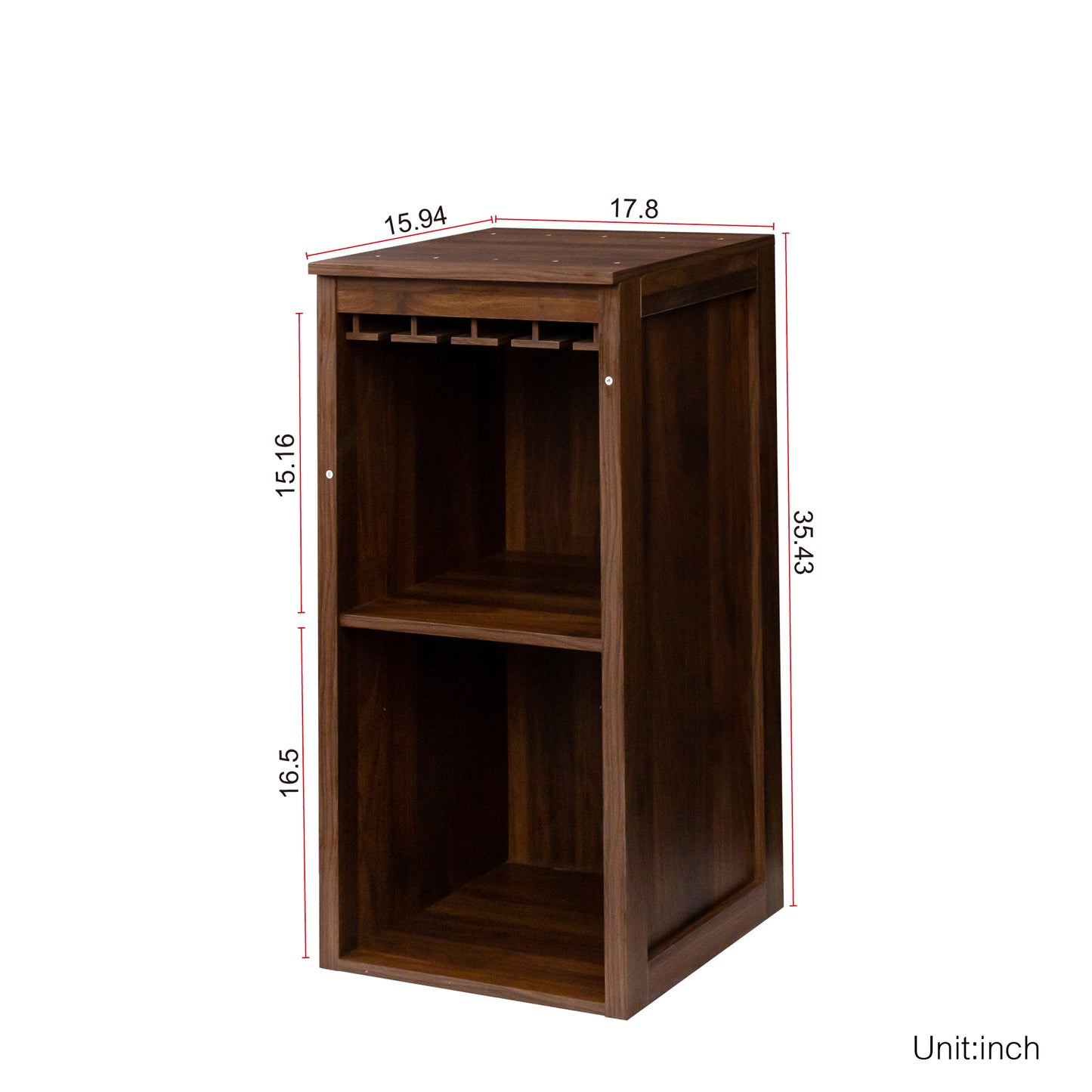 Modular Wine Bar Cabinet with Hutch - Walnut Brown