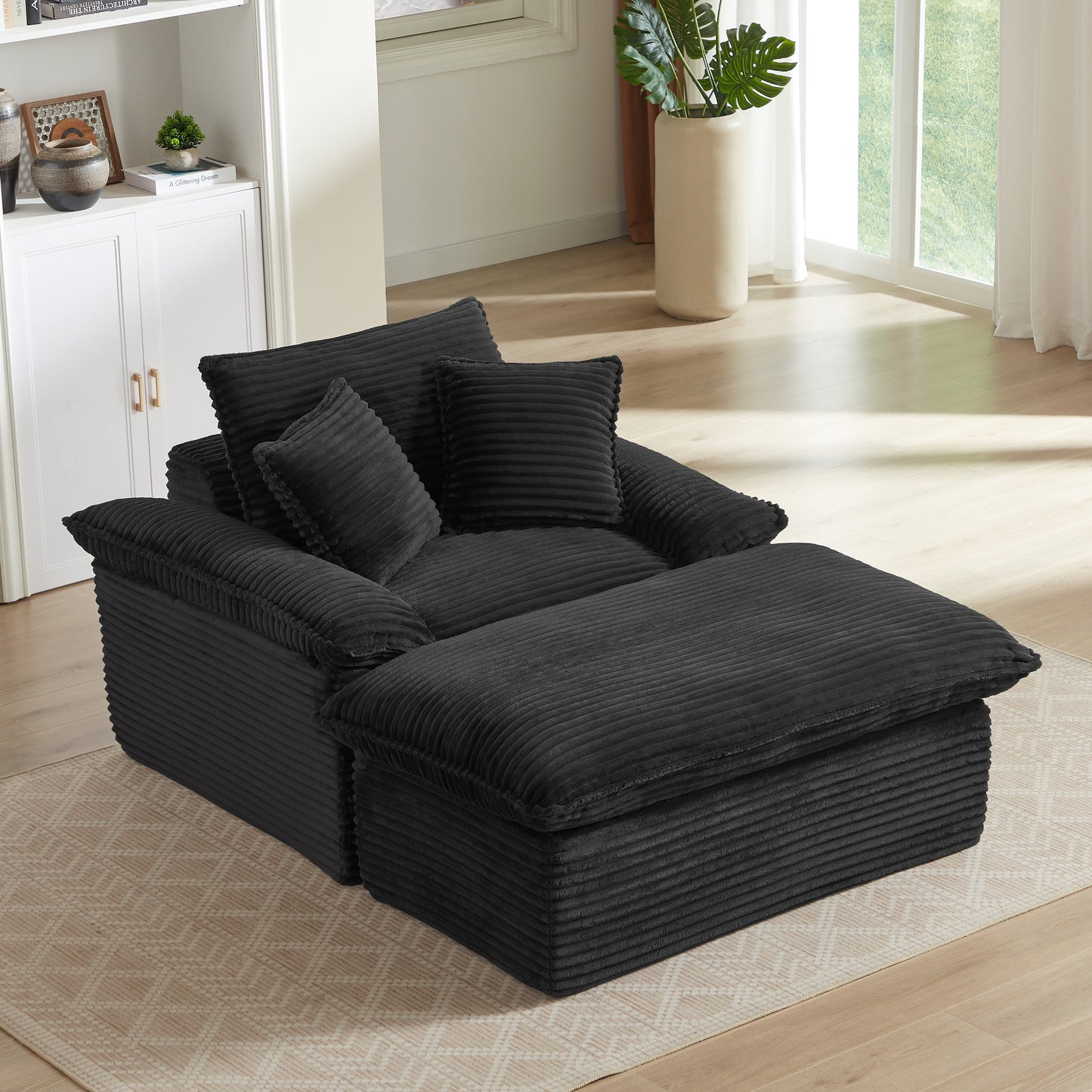 Modern Comfortable Cushioned Single Seat Sofa with Footrest - Black