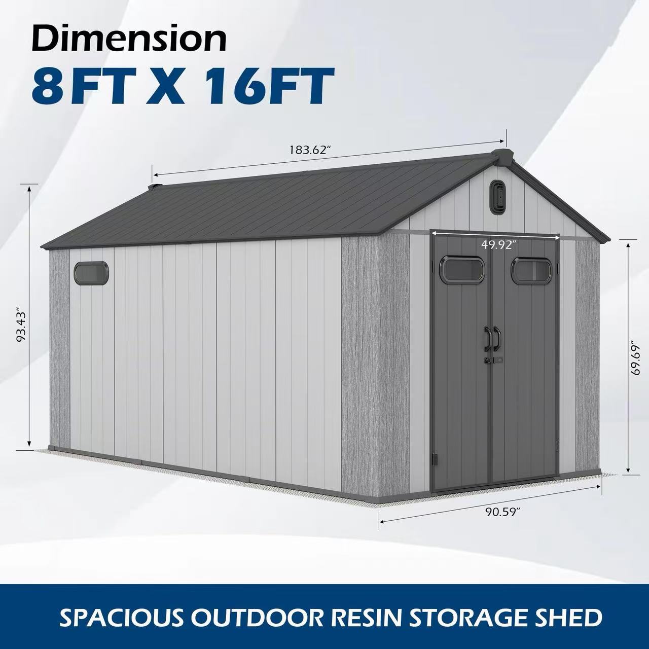 8x16Ft Resin Outdoor Storage Shed, Plastic Garden Shed With Carpet,
