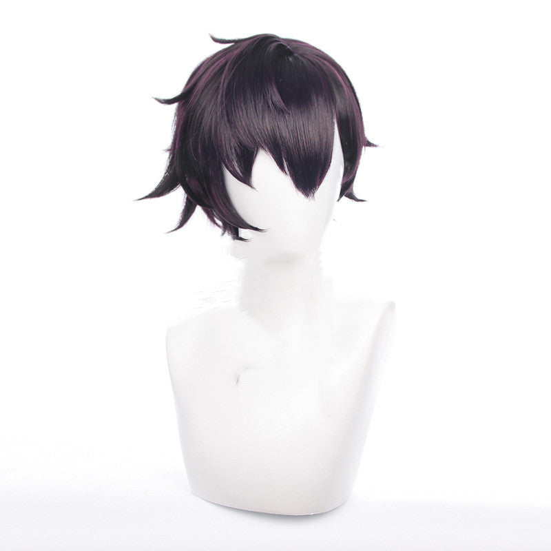 Men's Short Anime Cosplay Wig - Reverse Dark Purple Synthetic Hair