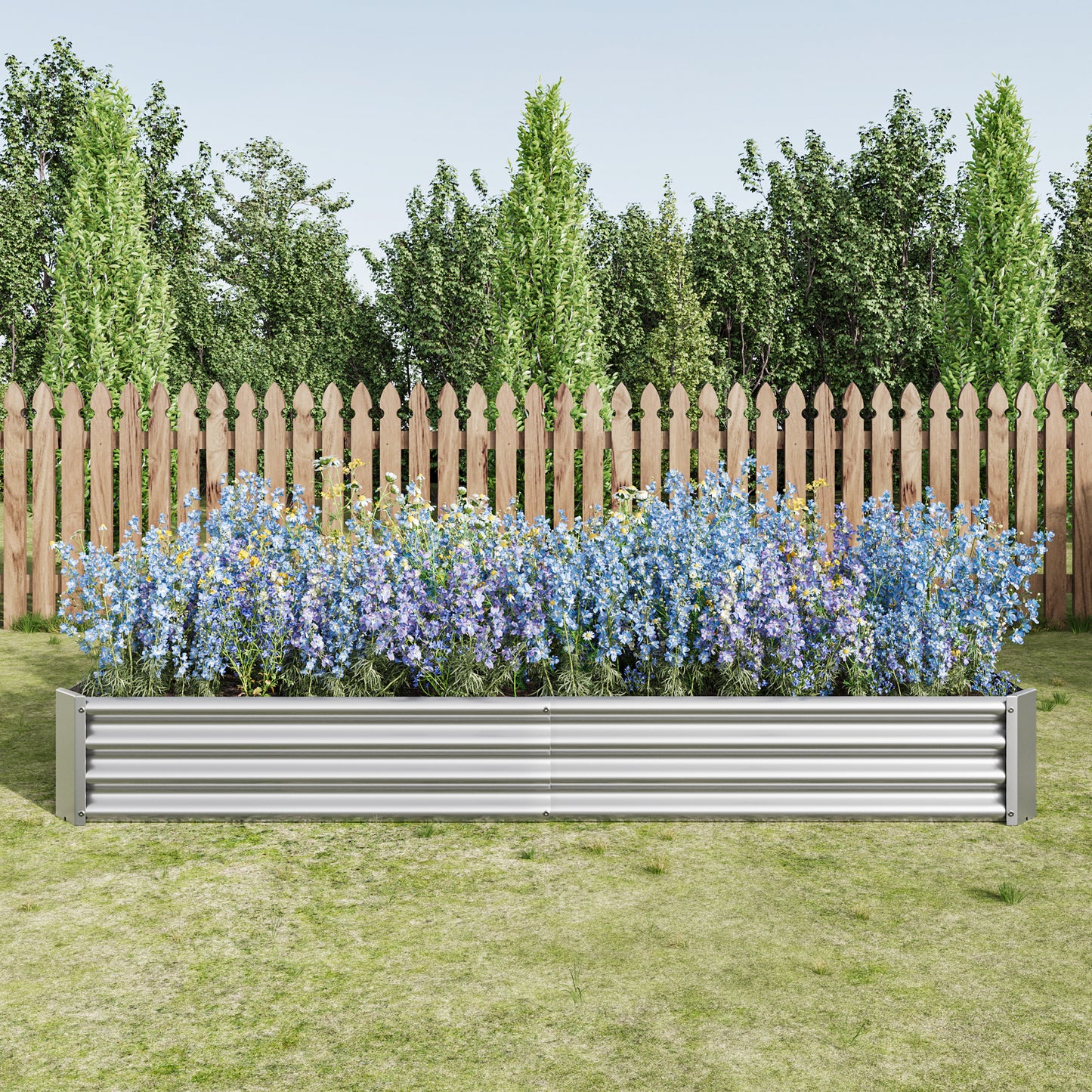 Metal Raised Garden Beds - 2PCS Silver Rectangle Planters