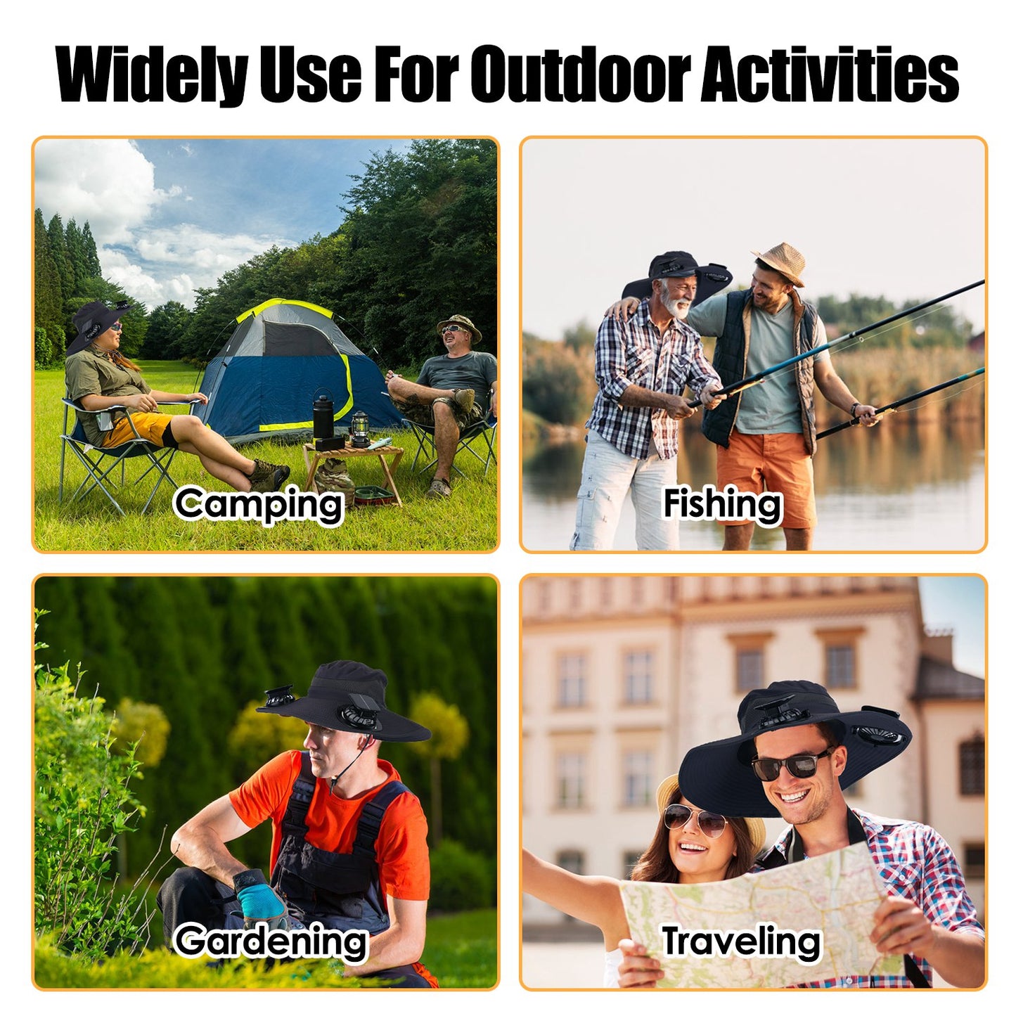 Outdoor Wide Brim Sun Hat with Rechargeable Fans - UPF50 Waterproof Mesh Hat for Hiking Camping Fishing