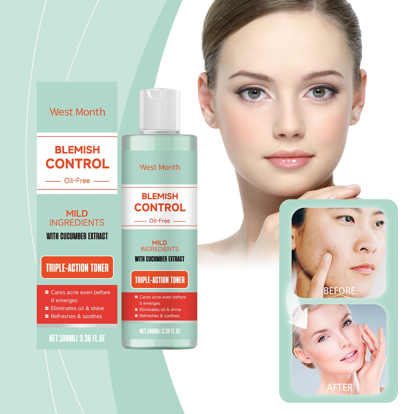 Facial Toner with Green Tea & Hyaluronic Acid - 100ml Acne Care