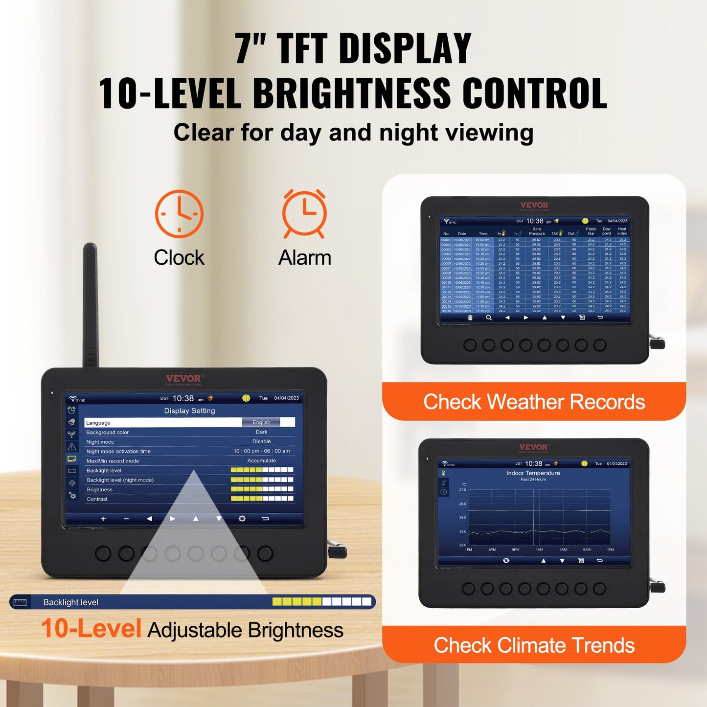 7-in-1 Wi-Fi Weather Station with TFT Display Outdoor Sensor - Black