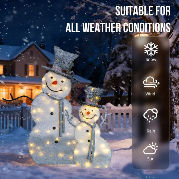 Lighted Snowman Christmas Decorations Set - 2 Pre-lit 2D Displays with 80 LED Lights