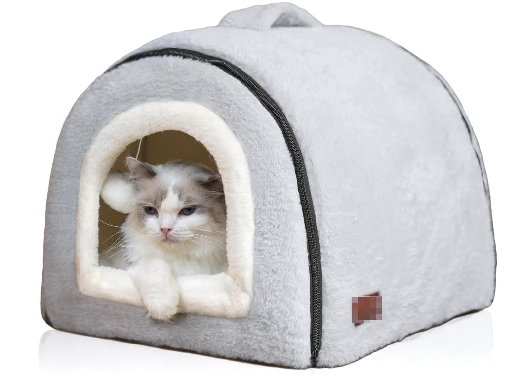 Foldable Indoor Cat Bed with Anti-Slip Water-Resistant Bottom - Cozy Pet House