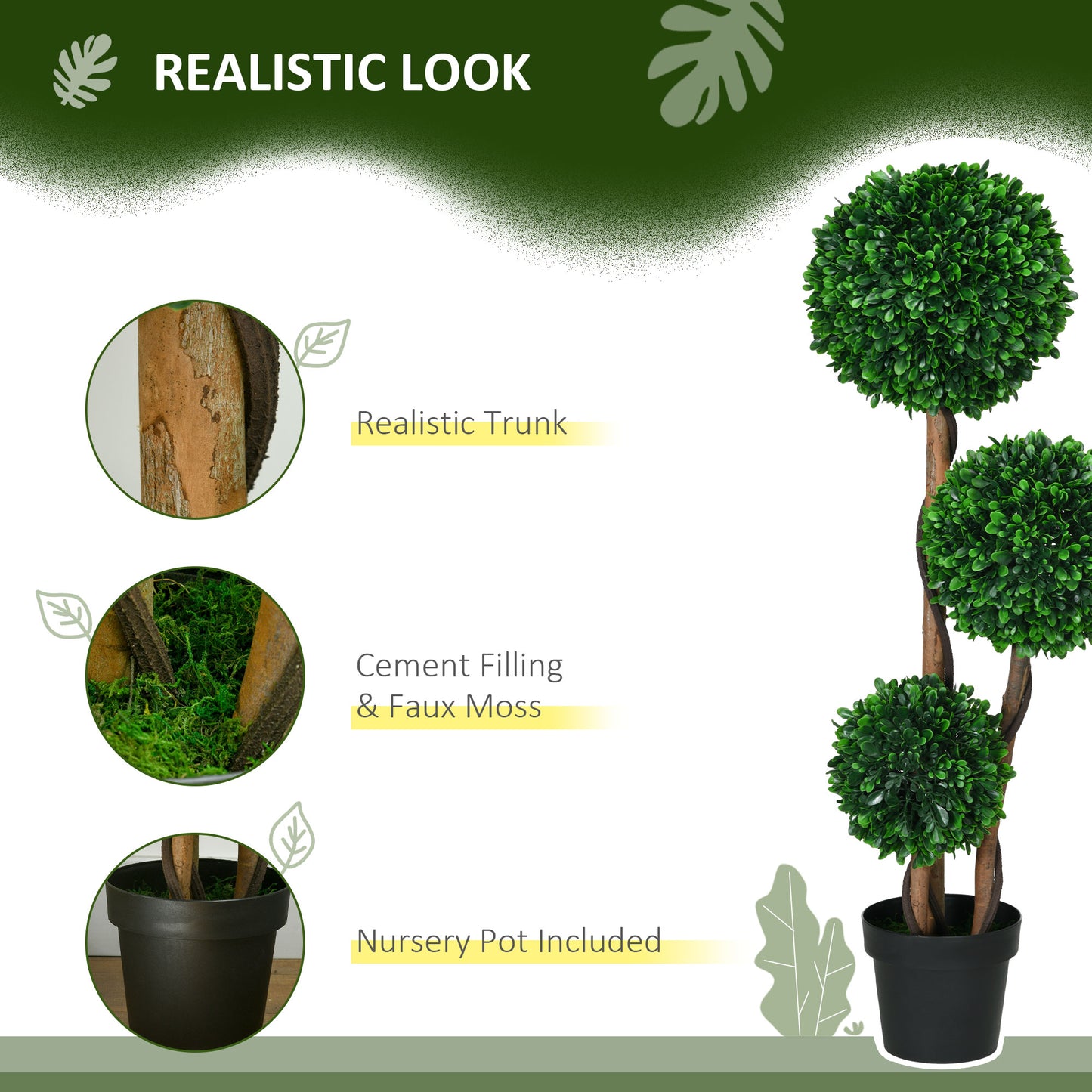 3.5ft Artificial Boxwood Topiary Tree with Sandalwood Leaves - Green