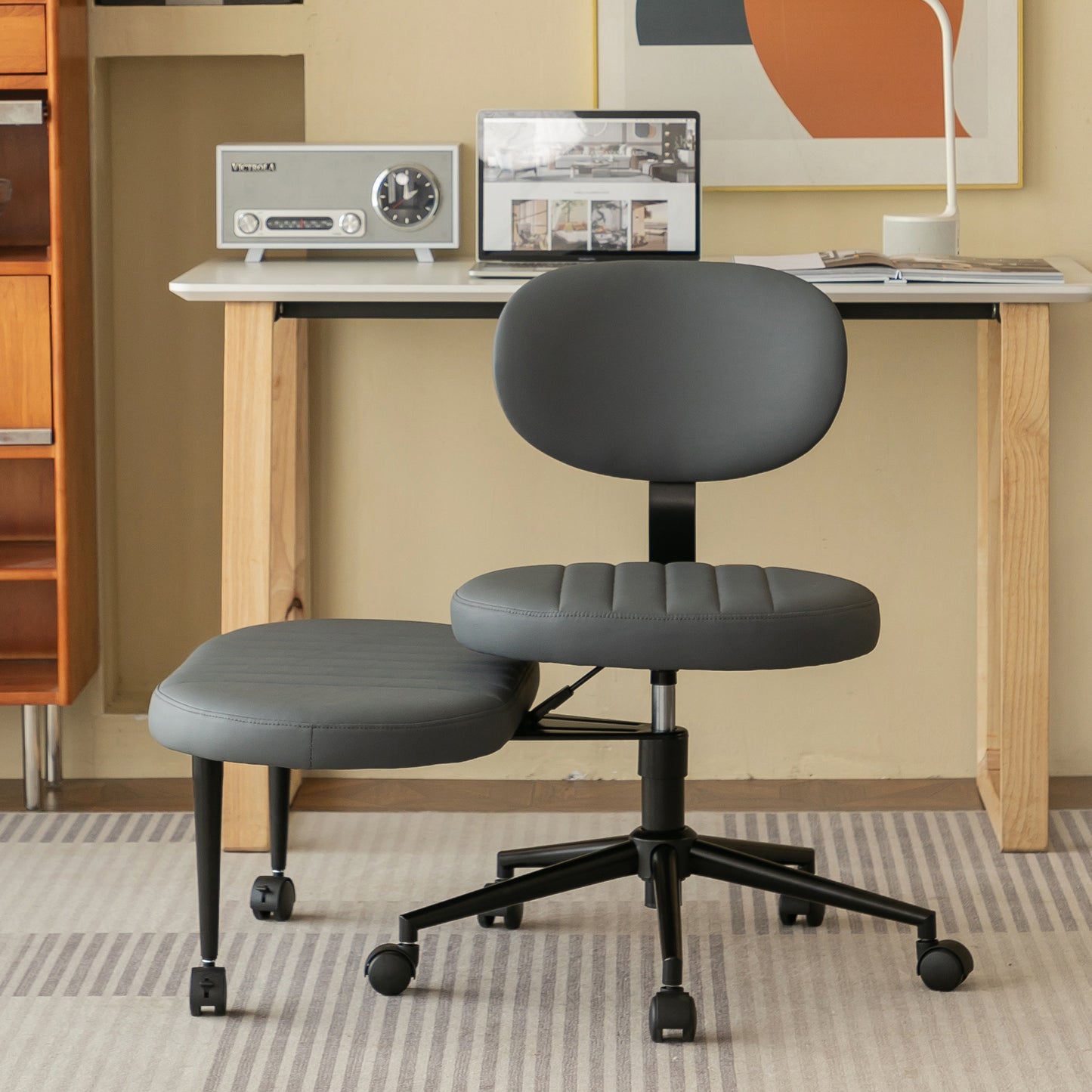 Ergonomic Cross Legged Office Chair with Back Support - Grey