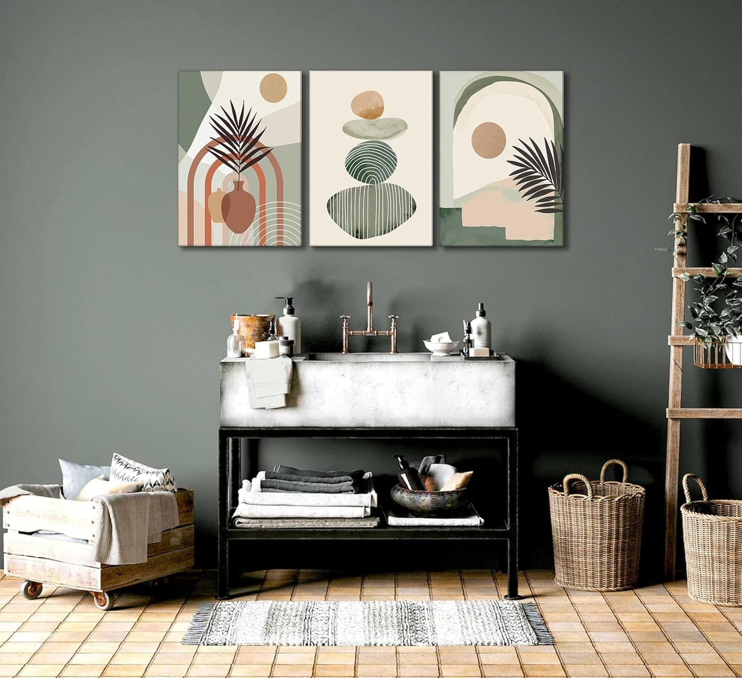 Boho Art Wall Decor - 3 Pcs Framed Canvas Set, 12" x 16"