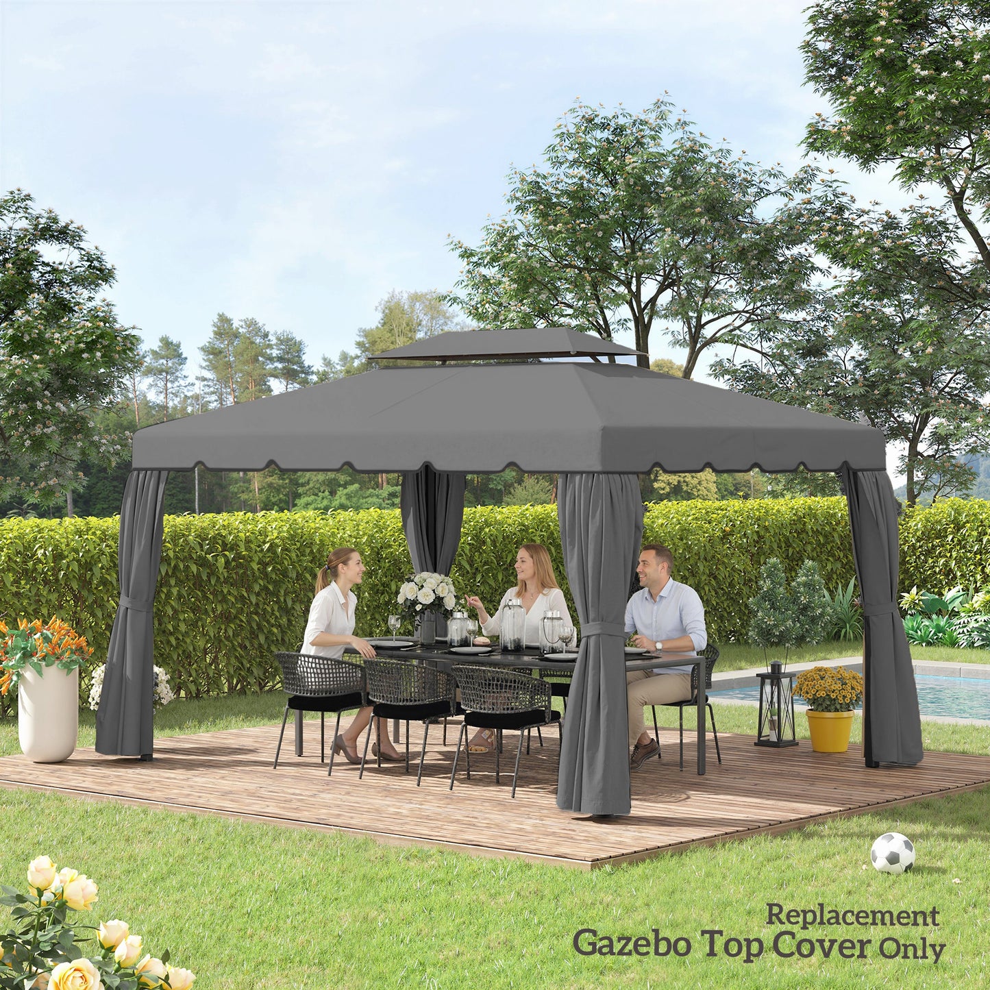 Replacement Canopy for 13 x 10 Gazebo - Light Gray, Double Vented Roof