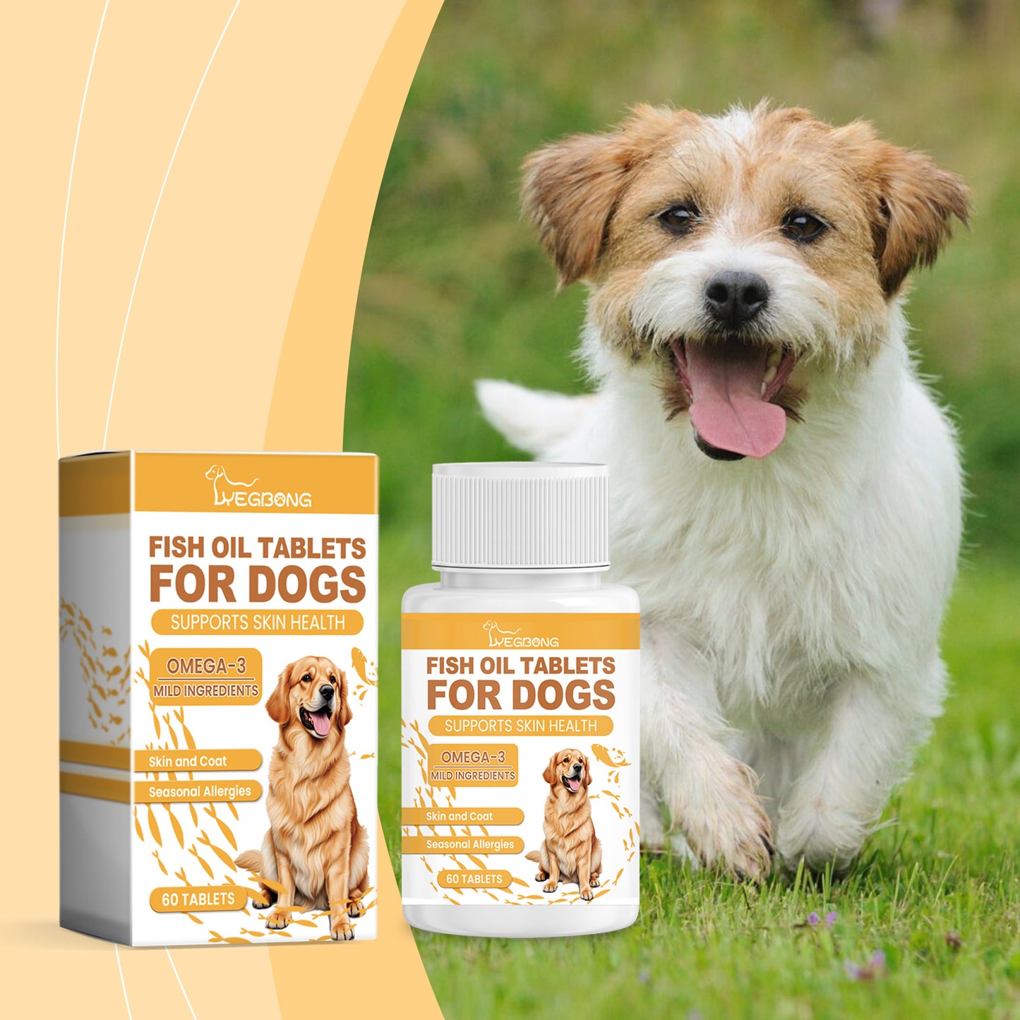 Dog Fish Oil Chewable Tablets - Skin Coat Support for Allergies & Digestion, 60 Count