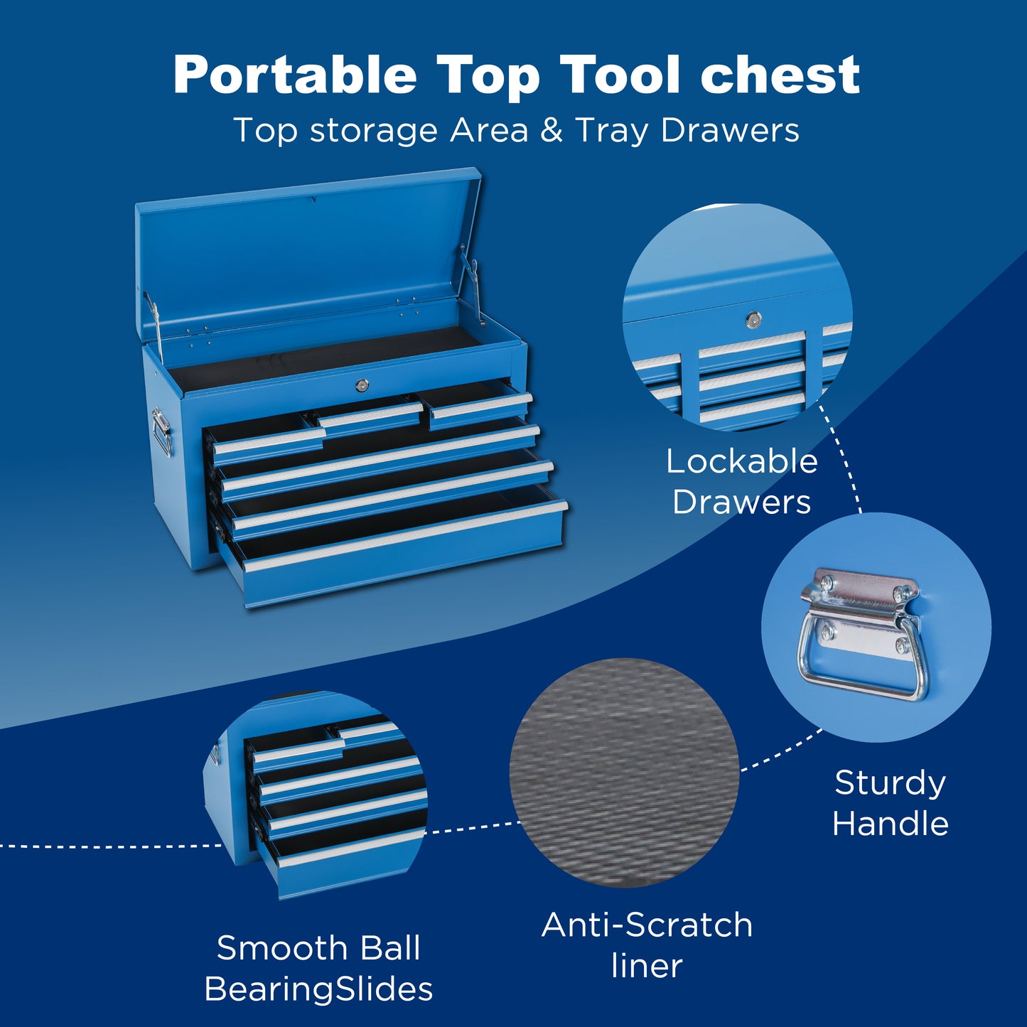 8-Drawer Metal Tool Storage Cabinet with Detachable Top Box - Blue