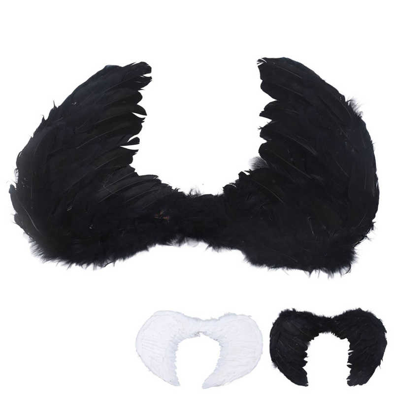 Feather Angel Wings for Christmas Stage Performances - Black & White