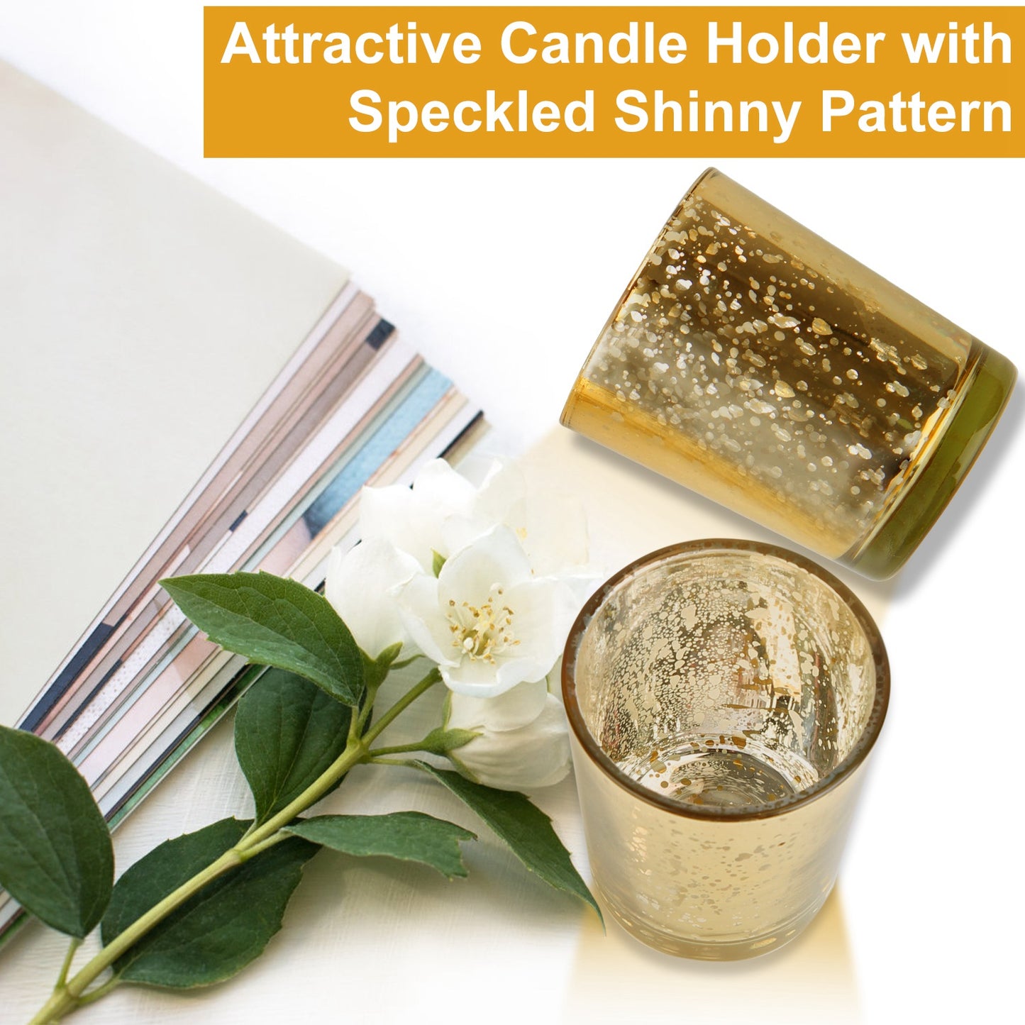 24Pcs Gold Mercury Glass Votive Candle Holders Set