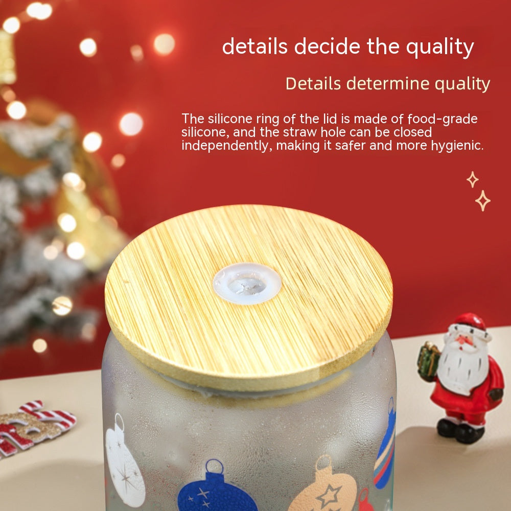 Color-Changing Glass Water Cup with Straw for Christmas Gift