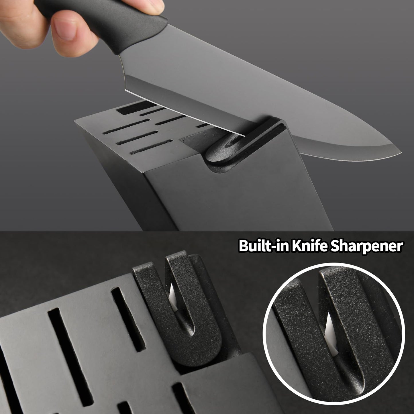 16-Piece Kitchen Knife Set with Cutting Board & Sharpener - Black