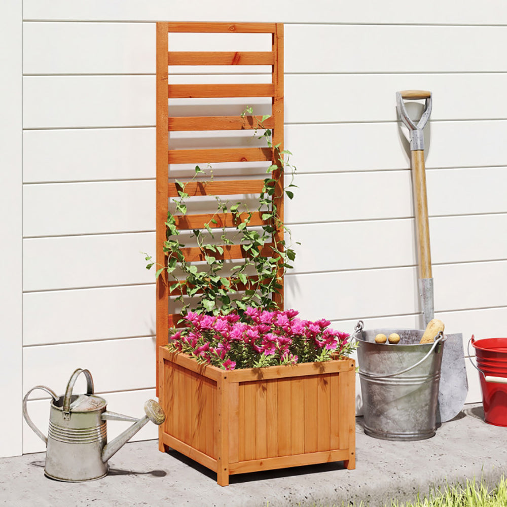 48 Inch Wood Raised Garden Bed with Trellis and Drainage Holes - Orange