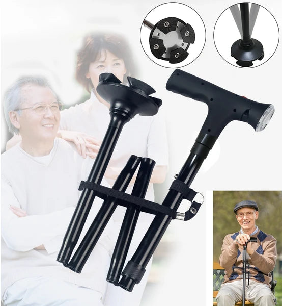 Collapsible Adjustable Height Walking Cane with LED Light & Alarm