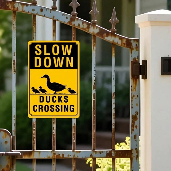Vintage Slow Down Ducks Crossing Metal Tin Sign - 8x12 Inch
