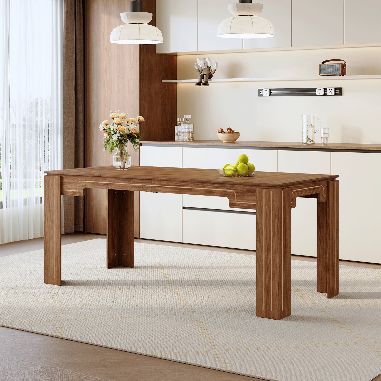 71 X 31.5 Inch Walnut MDF Spliced Tabletop Dining Table With Grooved