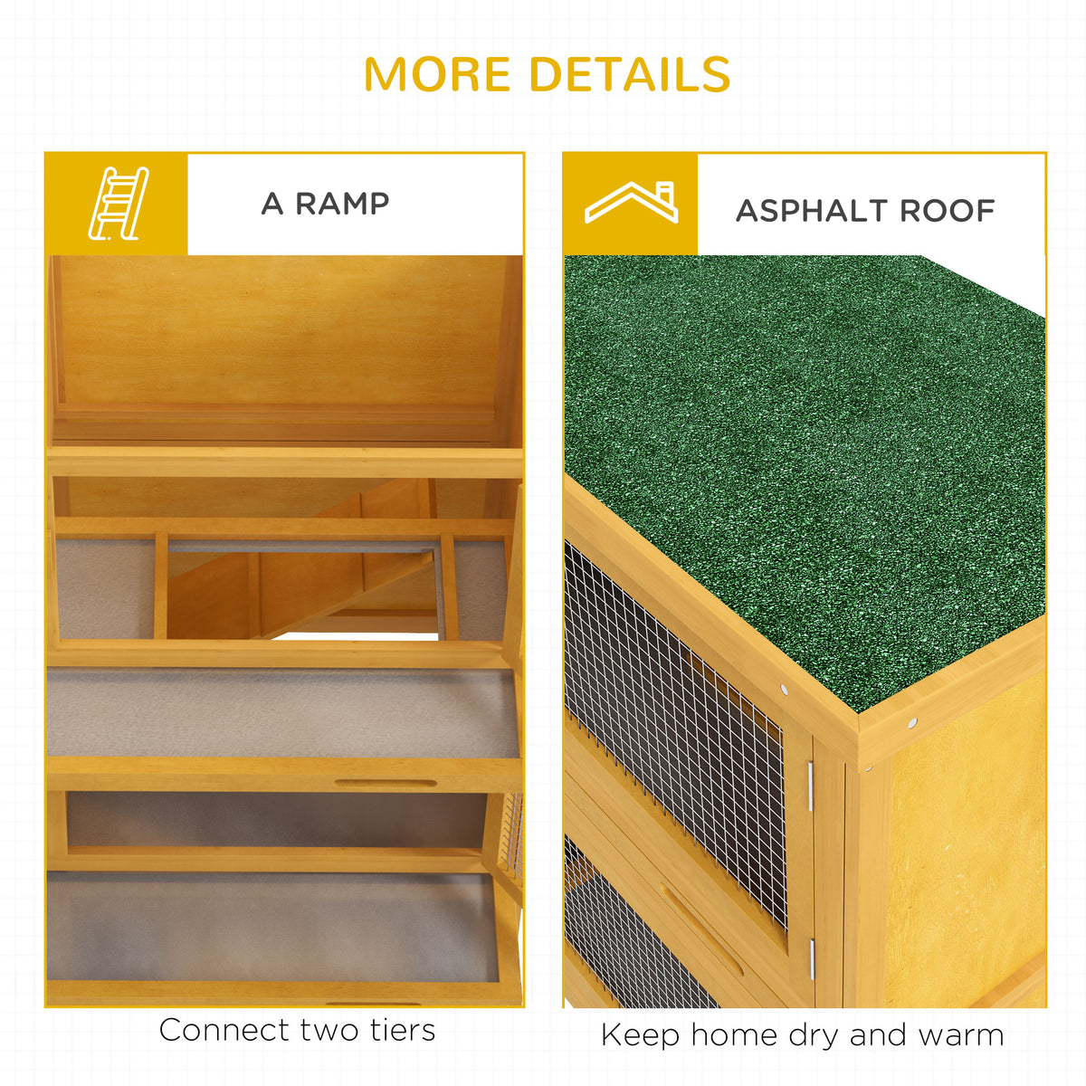 Wooden Bunny Hutch with Ramp - Indoor & Outdoor Pet House, Yellow, 1050x520x265mm